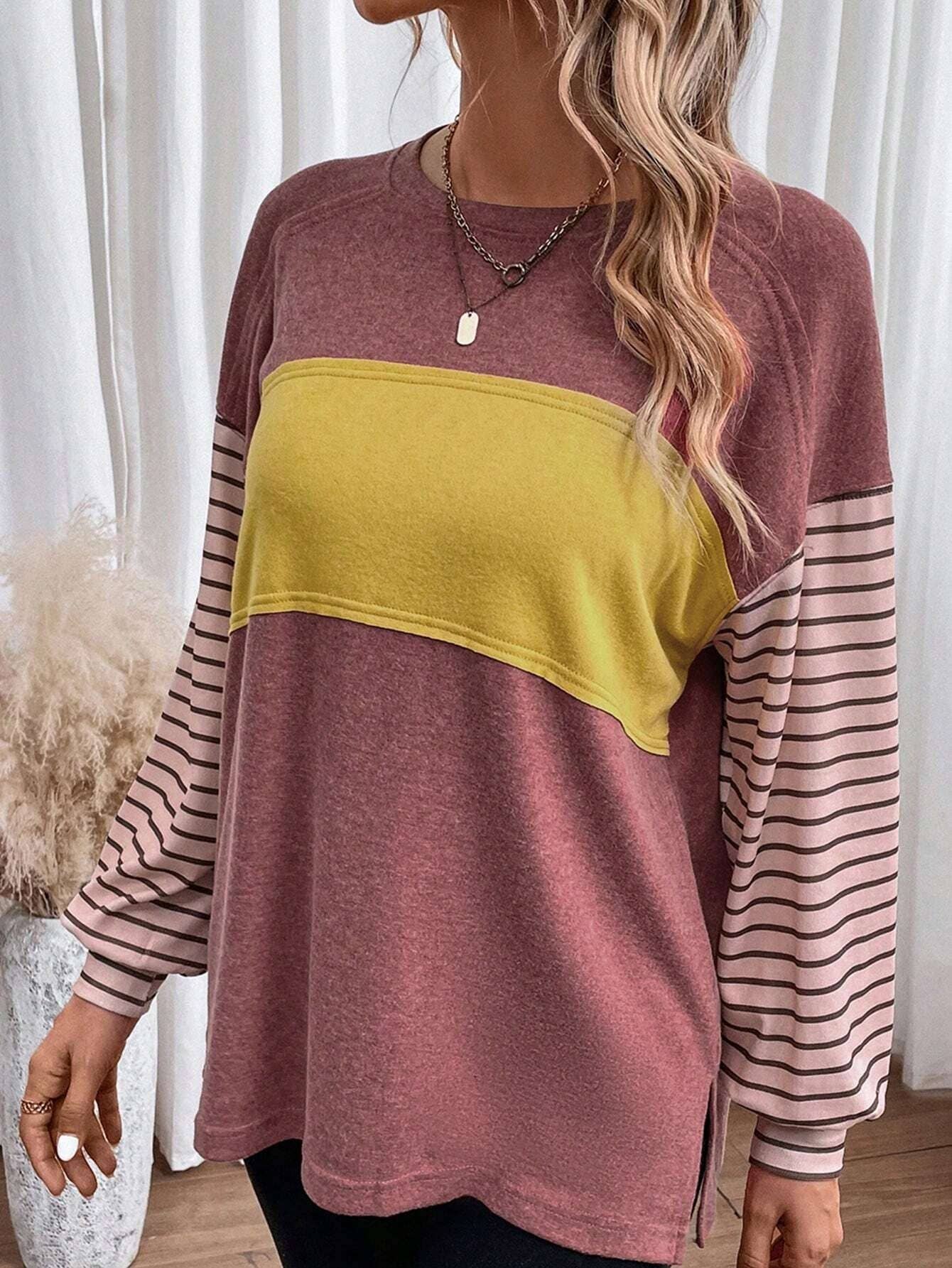 Rosa Clothing - Wholesale Tunic - Women's - Colorblocked sloucy striped long-sleeved top7
