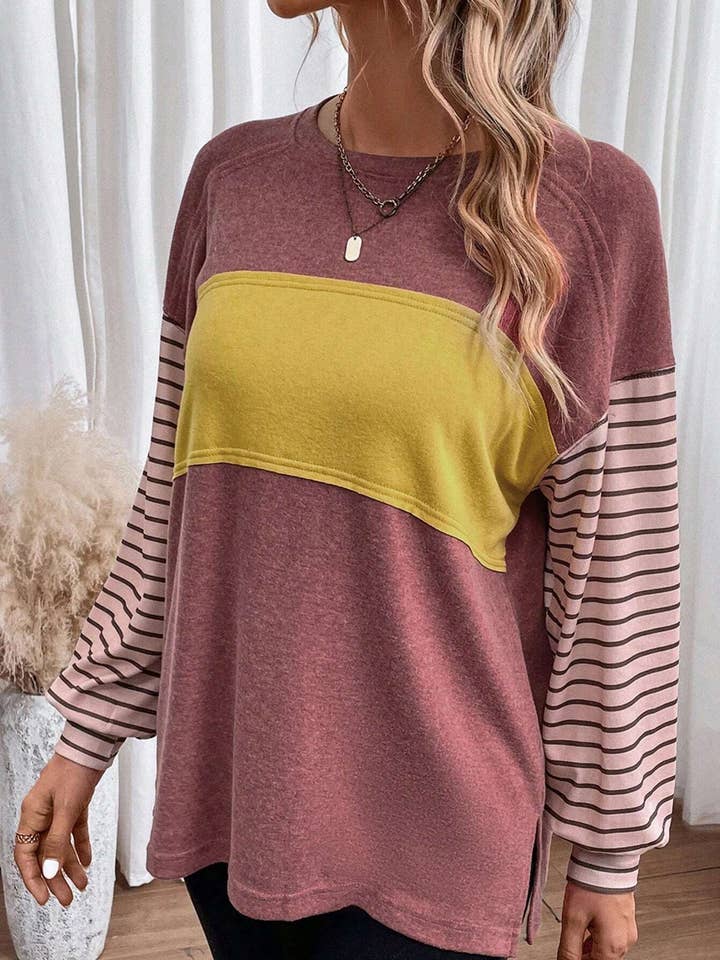 Rosa Clothing - Wholesale Tunic - Women's - Colorblocked sloucy striped long-sleeved top7