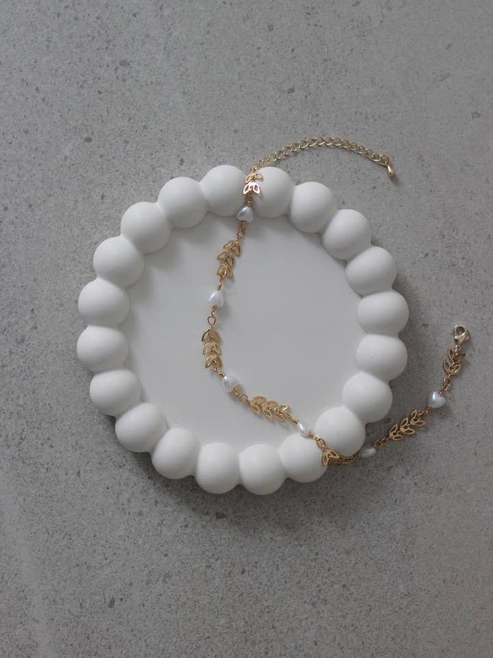 Cavigliera Foglia e Perla per la vendita all'ingrosso da parte di Shop Cins Creations