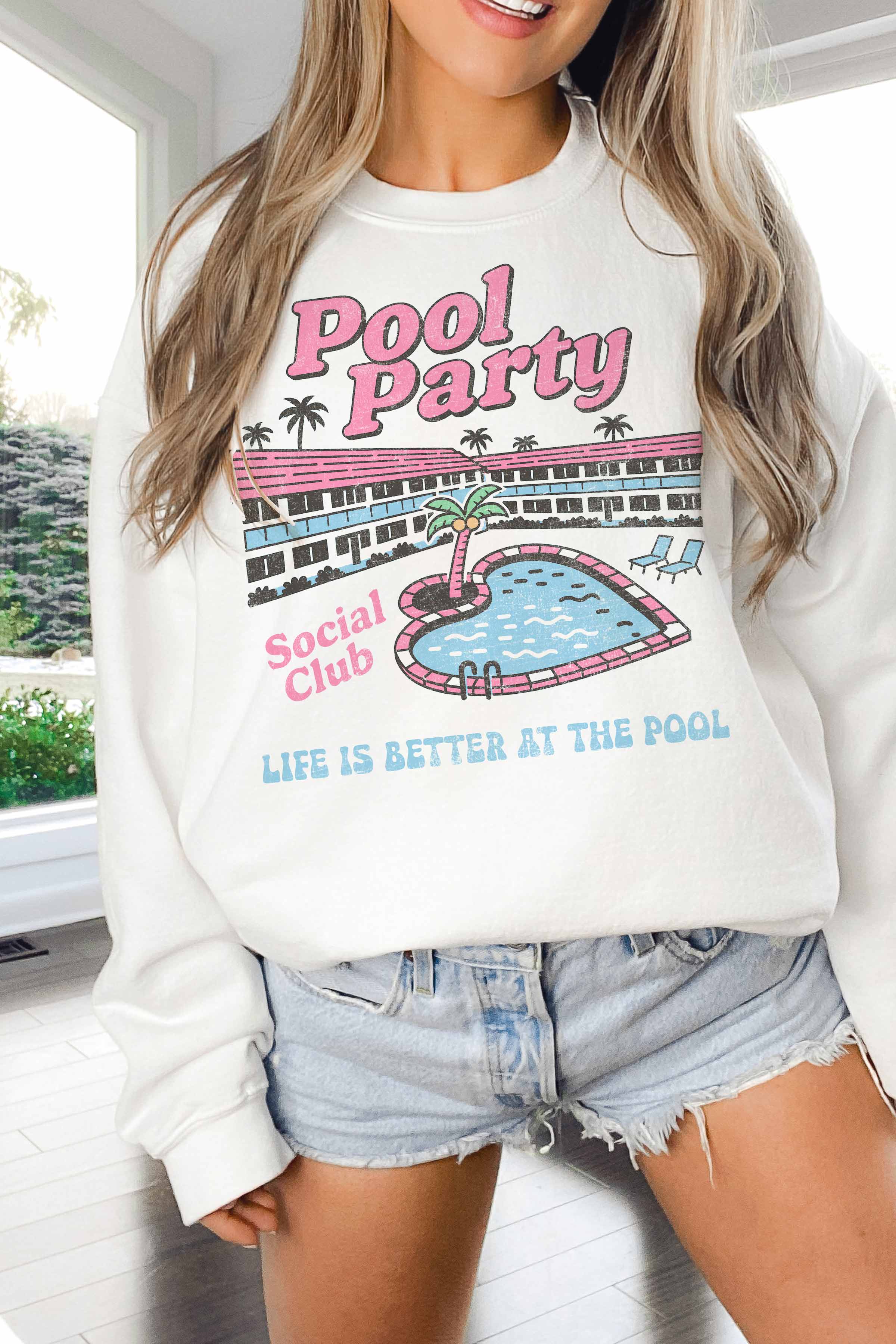 GOOD DAY STREET – Engroshandel Grafisk Sweatshirt - Dame – [G2003X-OSS]-POOL PARTY OVERSIZED SWEATSHIRT2