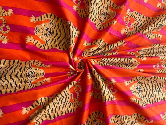Bhawana Handicrafts - Wholesale Fabric - 5 Yards Tiger Print Cotton Fabric Women Dressmaking Fabric0