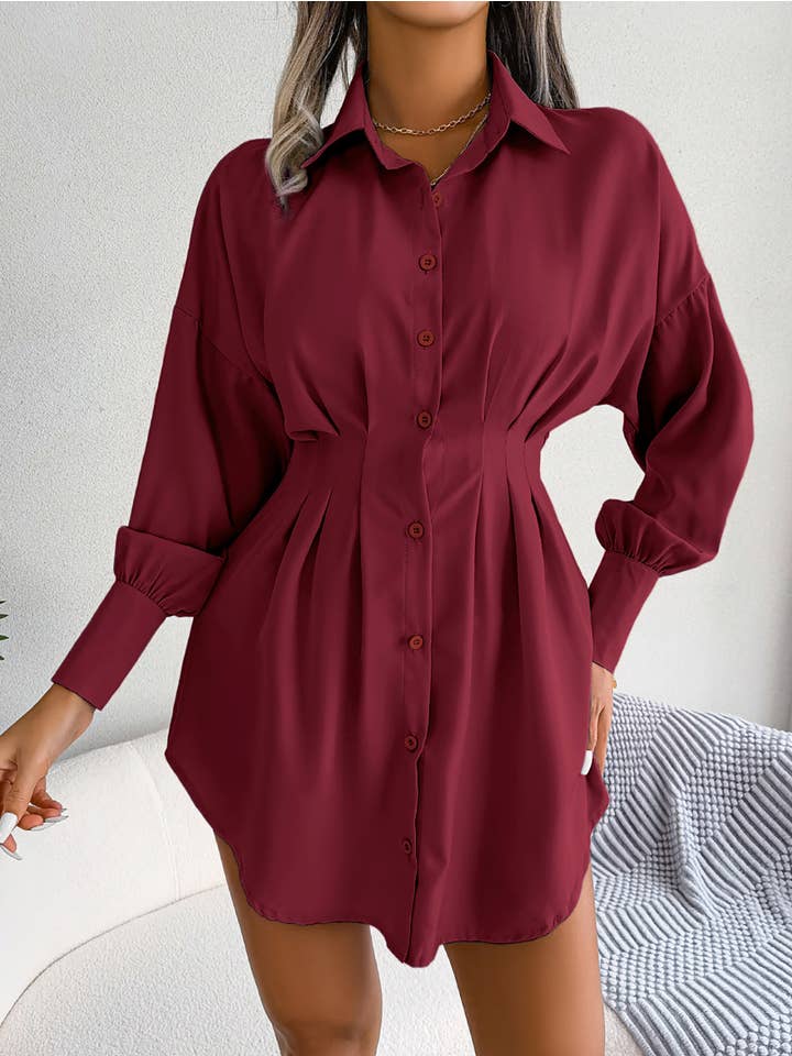 Anna Kaci Wholesale – wholesale Dress – Women's – Pleated-Waist Button-Front Shirt Dress3