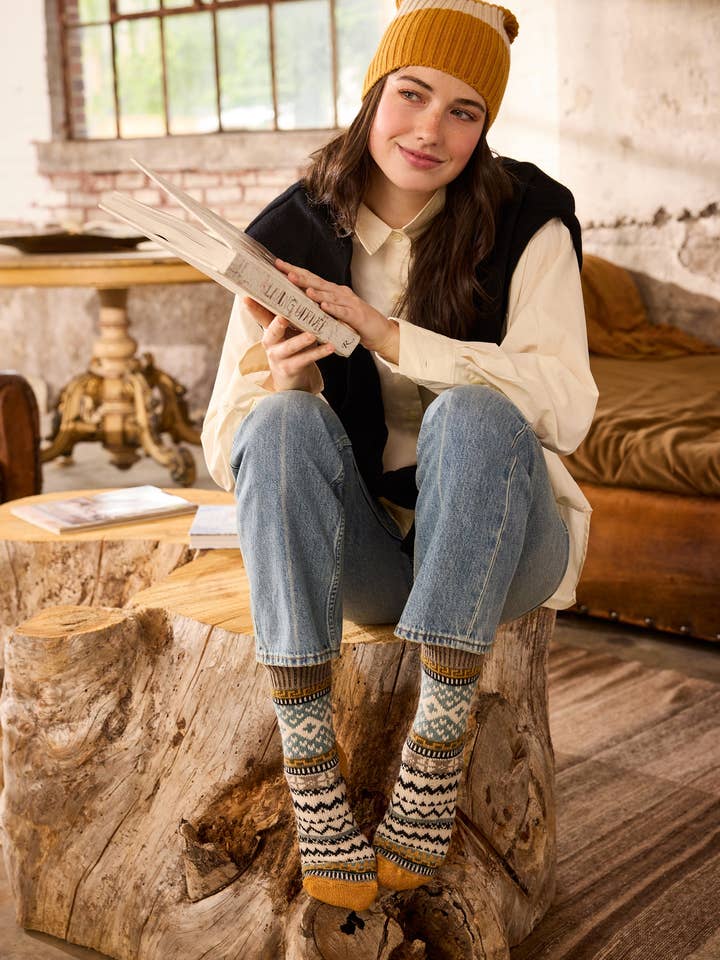 women's new fair isle wool cashmere crew socks for wholesale by lisa b.