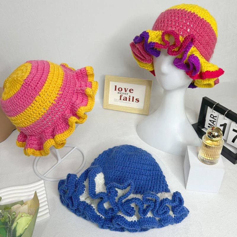 MB Fashion Wholesale - Vente Bob – femme - Chaque mode (PACK MIXTE 6 PIÈCES) Chapeau à bord volanté en crochet fait main15