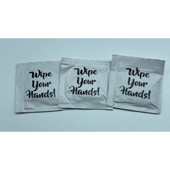 Party Bibs - Venta al por mayor Desinfectante de manos - ¡Límpiate las manos! Toallitas húmedas, diseño de stock, paquete de 251