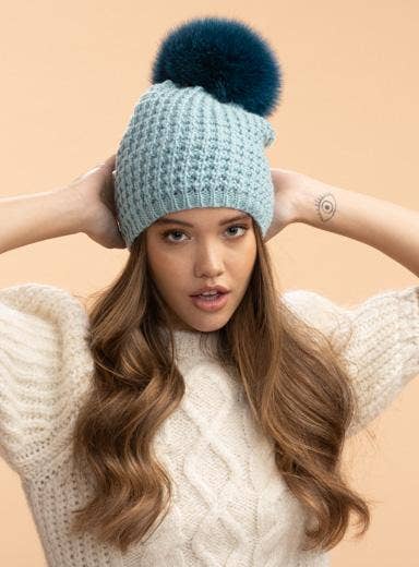 Kyi Kyi - Vendita all'ingrosso Berretto - Donna - Berretto slouchy classico con pompon in vera pelliccia di volpe - colori divertenti5