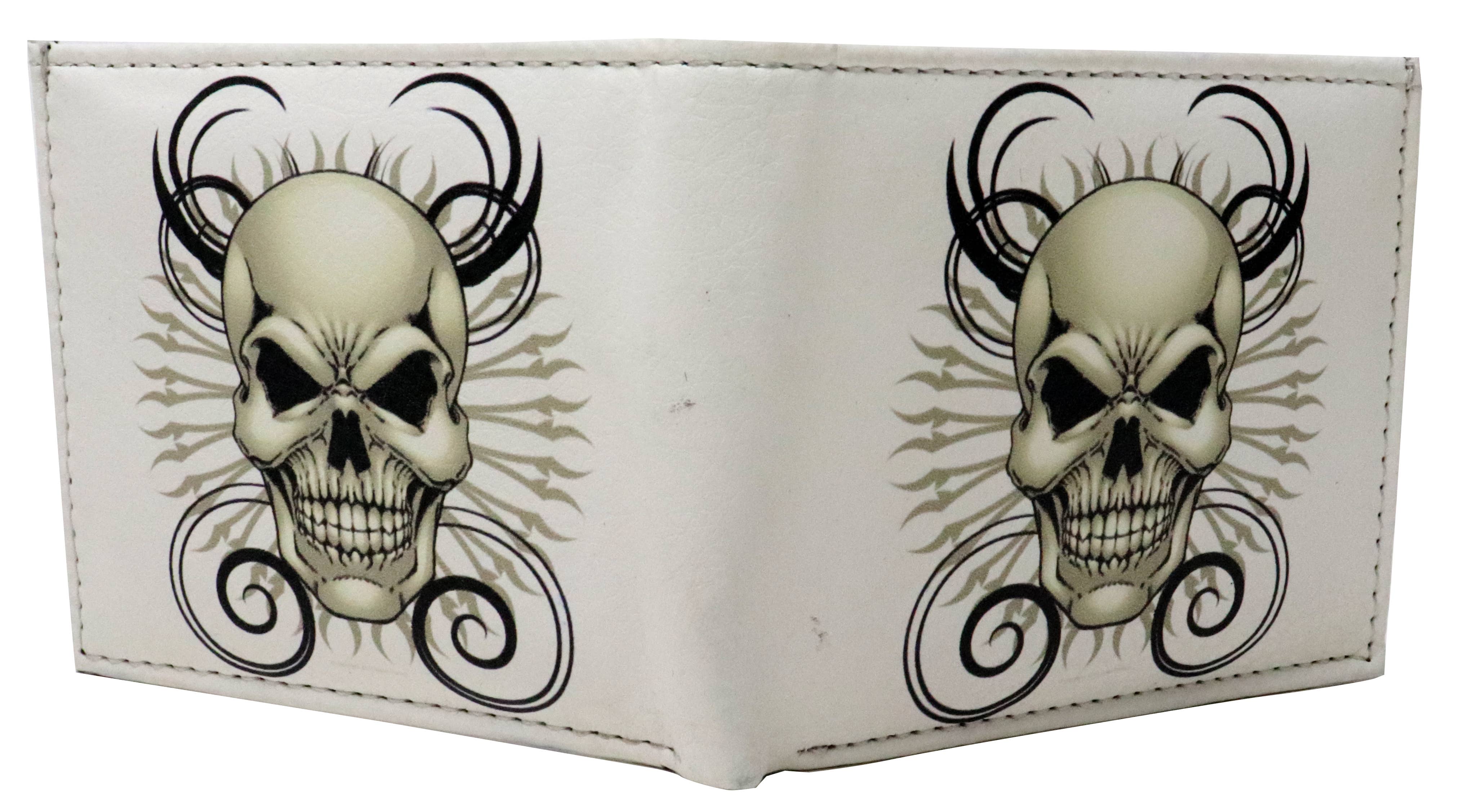 Buy Buy Luv LLC – wholesale Wallet - Men’s – White Skulls Head White Leather Bi-Fold Wallet5