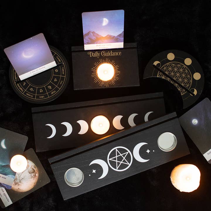 Something Different Wholesale - Wholesale Candle holder - Black Moon Phase Tarot Card Stand Tealight Holder7