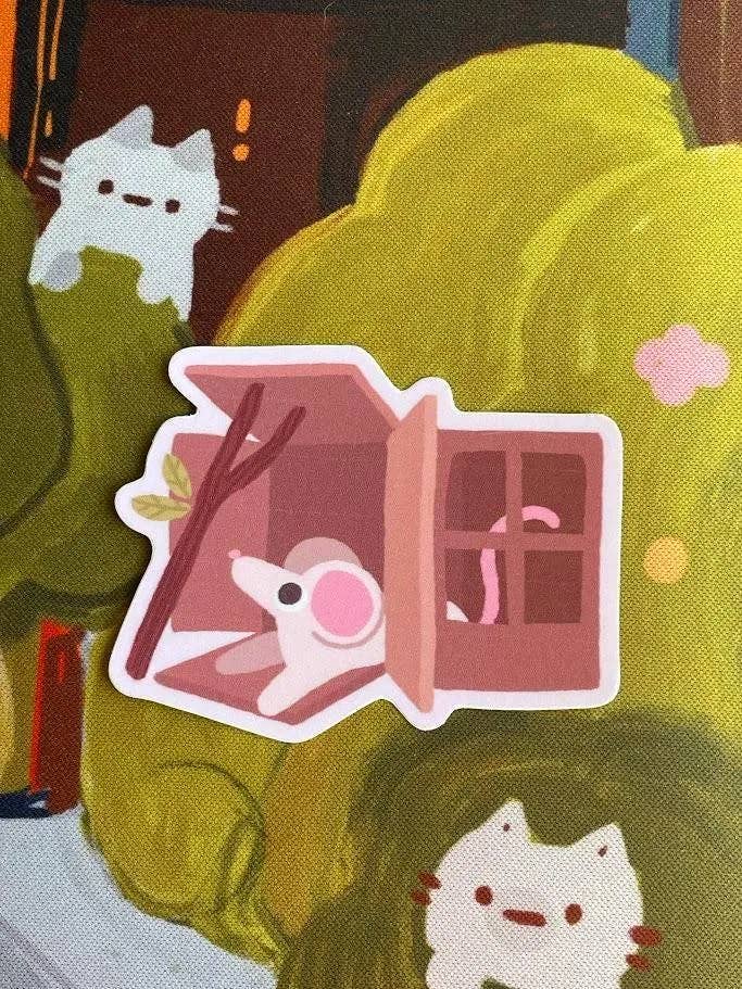 Cardboard House Rat Matte Weatherproof Vinyl Sticker Decal for wholesale by Paper Rat Illustrations