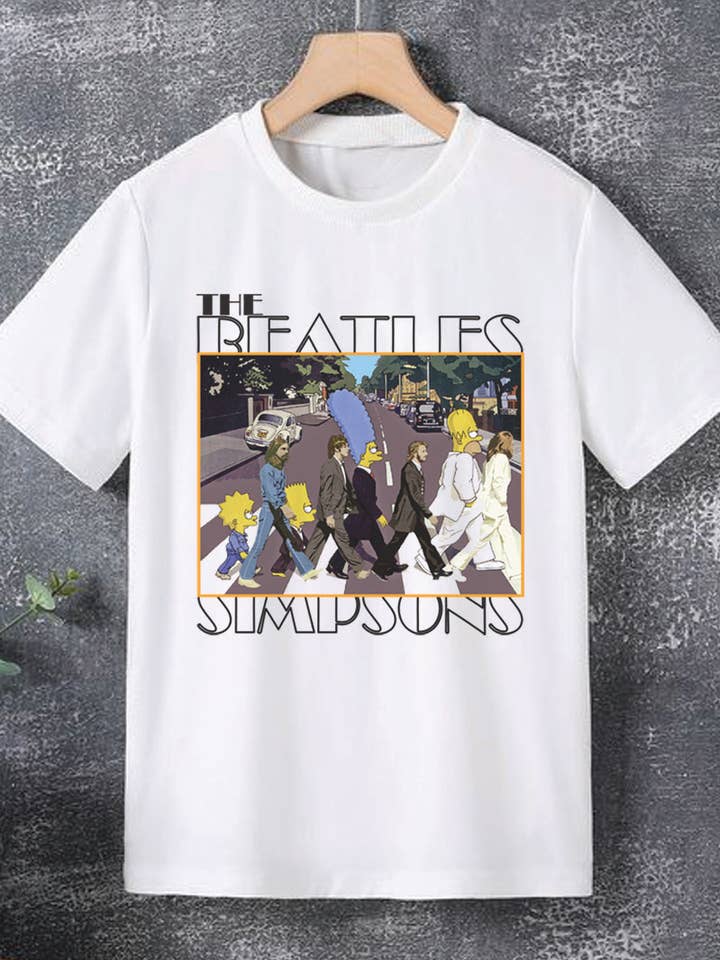 Camiseta infantil gráfica The Beatles Simpsons L1123 por atacado de KNOCK ON THE STYLE