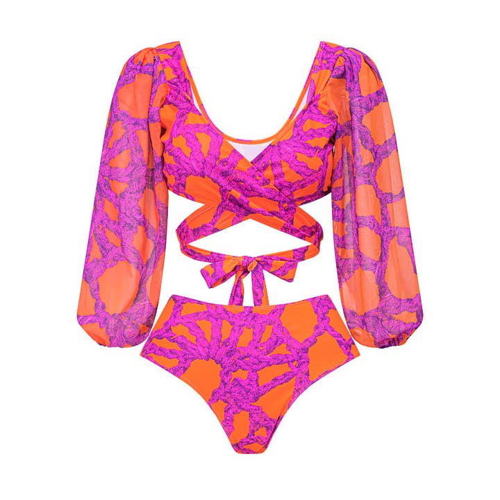 Sweetkama - Wholesale Two Piece Swimsuit - Women's - 3-Piece Floral Print Bikini Swimsuits with Cover Up
