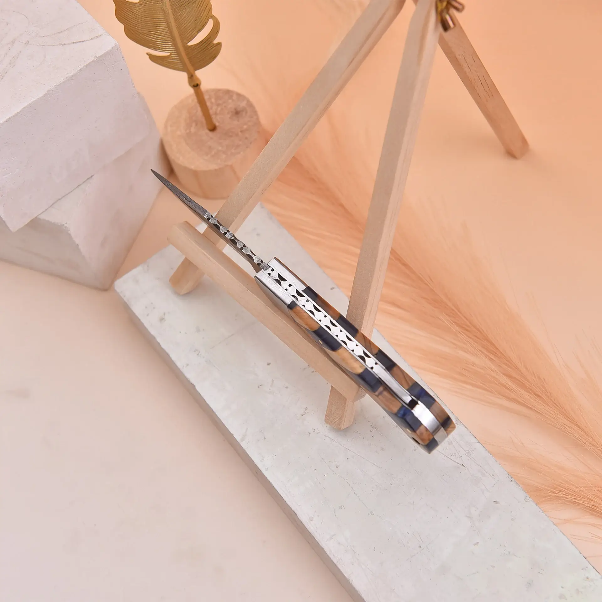 FH KNIVES – Navalha e suporte por atacado – Canivete dobrável damasco com cabo artístico de 6,5', Canivete de Bolso6