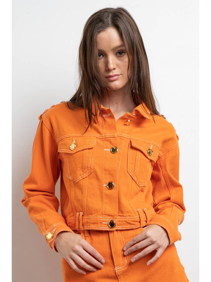 IJ2694 Knaplukning Langærmet Kort Levende Denimjakke for engroshandel hos KIWI