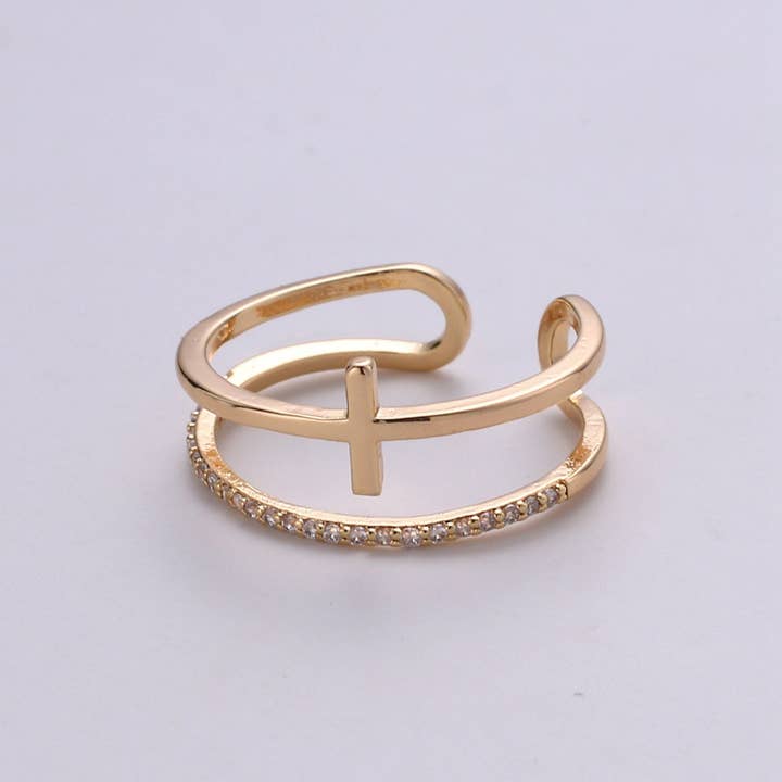 Aim Eternal - Wholesale Signet Ring - Side Cross Ring - Gold Cross Ring - Stacking Rings - Sideway Cross Ring - Cross Jewelry - Religious Jewelry - Sign Ring - Micro Pave ring R060