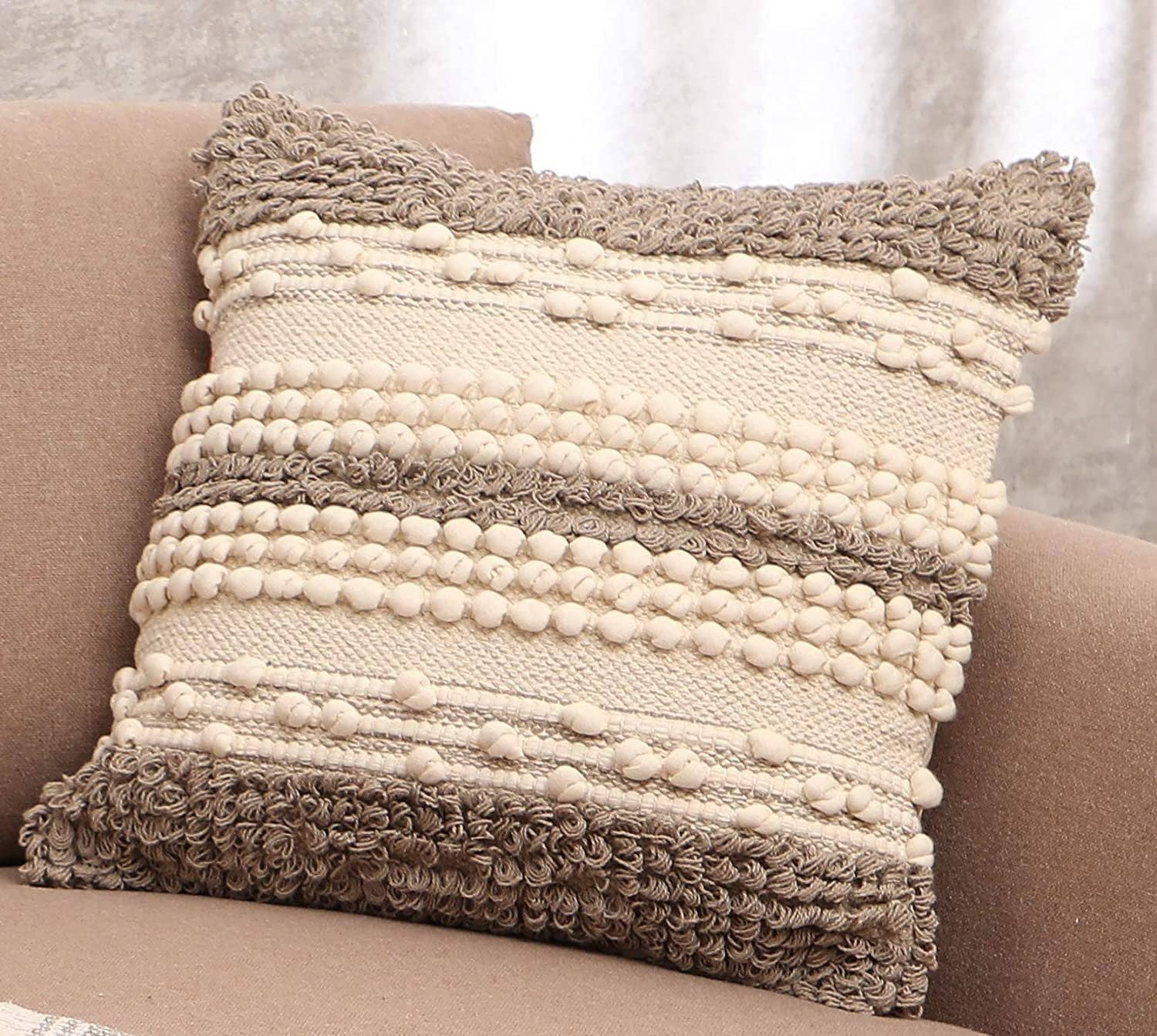 Cedar REDEARTH Textured Throw Pillow Cases-Woven Tufted Decorative Farmhouse Cushion Covers Set for Couch, Sofa, Bed, Chair, Dining, Patio, Outdoor; 100% Cotton (18x18; Natural) Pack of 2 for wholesale on Faire7