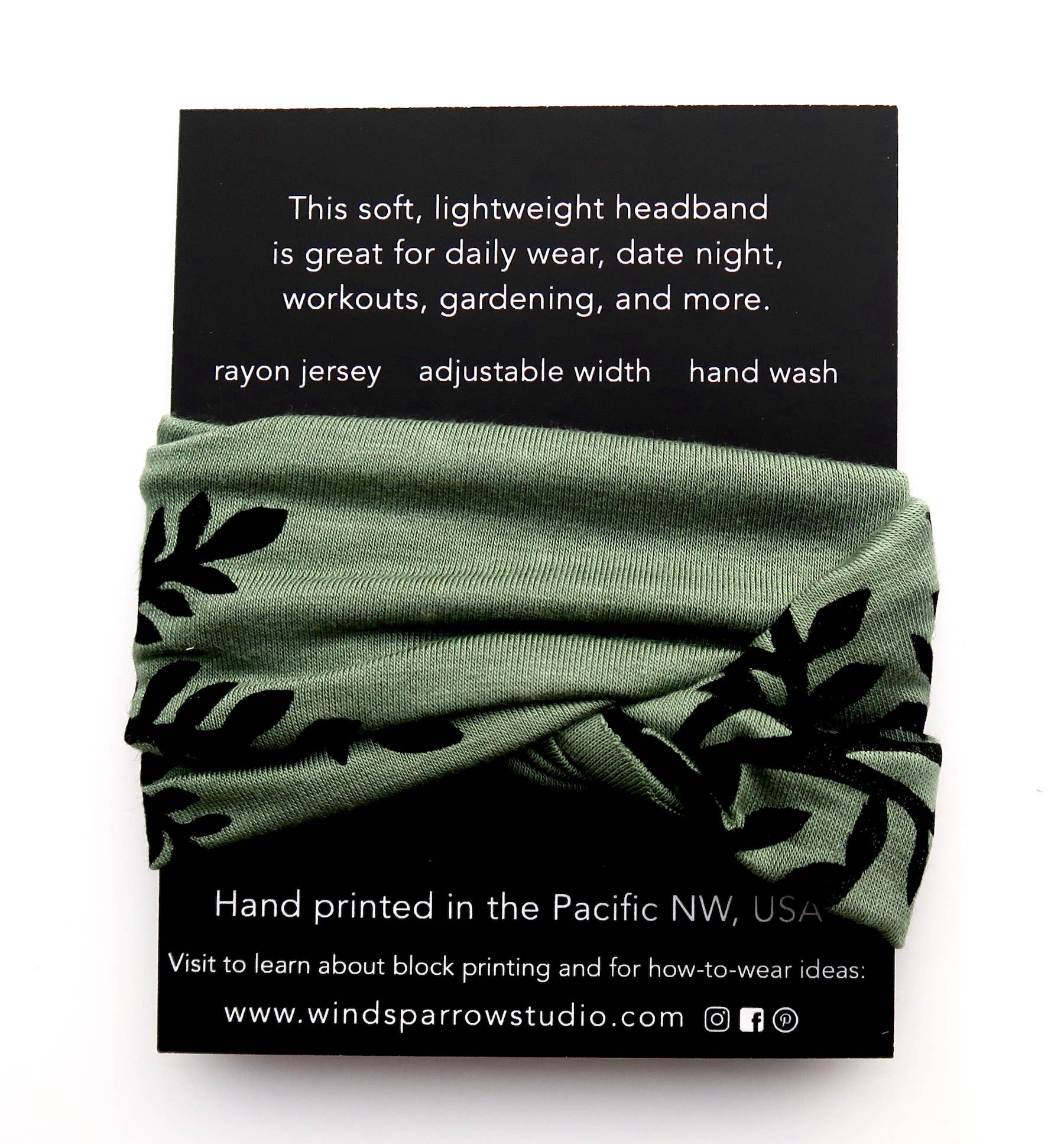 Windsparrow Studio - Vente Bandeau – femme - Bandeau - Branche feuillue (encre noire)5