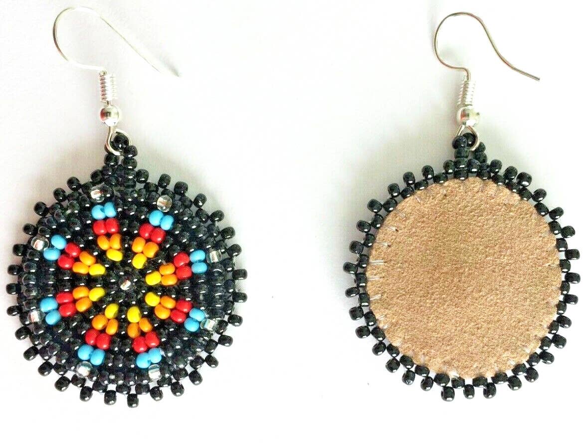 BEADS CORNER - Wholesale Dangle Earrings - Handmade Beaded Round Black Earrings with Flower Design | Lightweight and Comfortable3