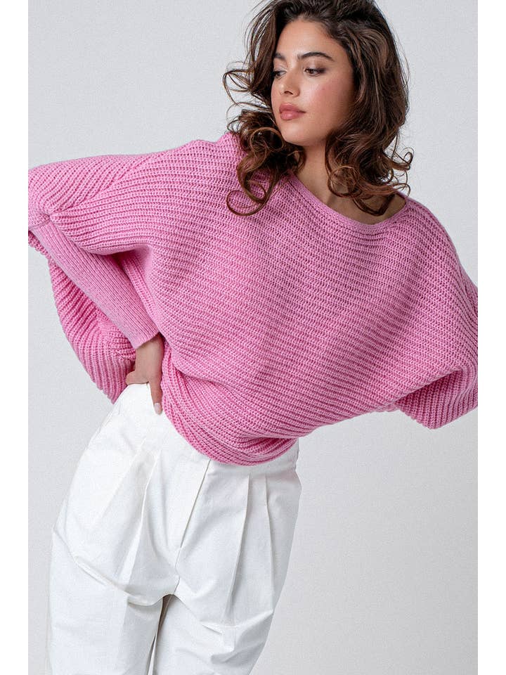 Urban Daizy - Wholesale Knit Sweater - Women's - Drop Sleeve Ribbed Crochet Knit Sweater