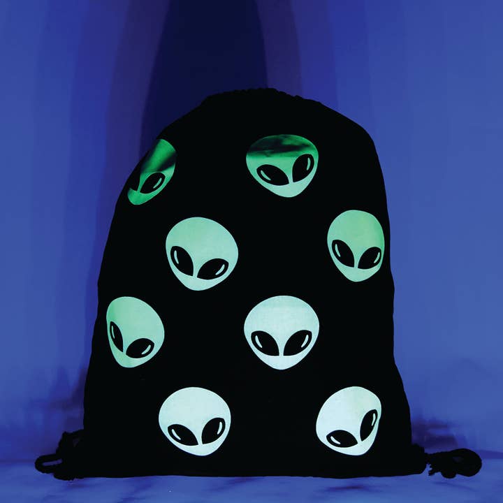 Glow in the Dark Alien Drawstring Backpack in Canvas Material for wholesale by COMECO INC