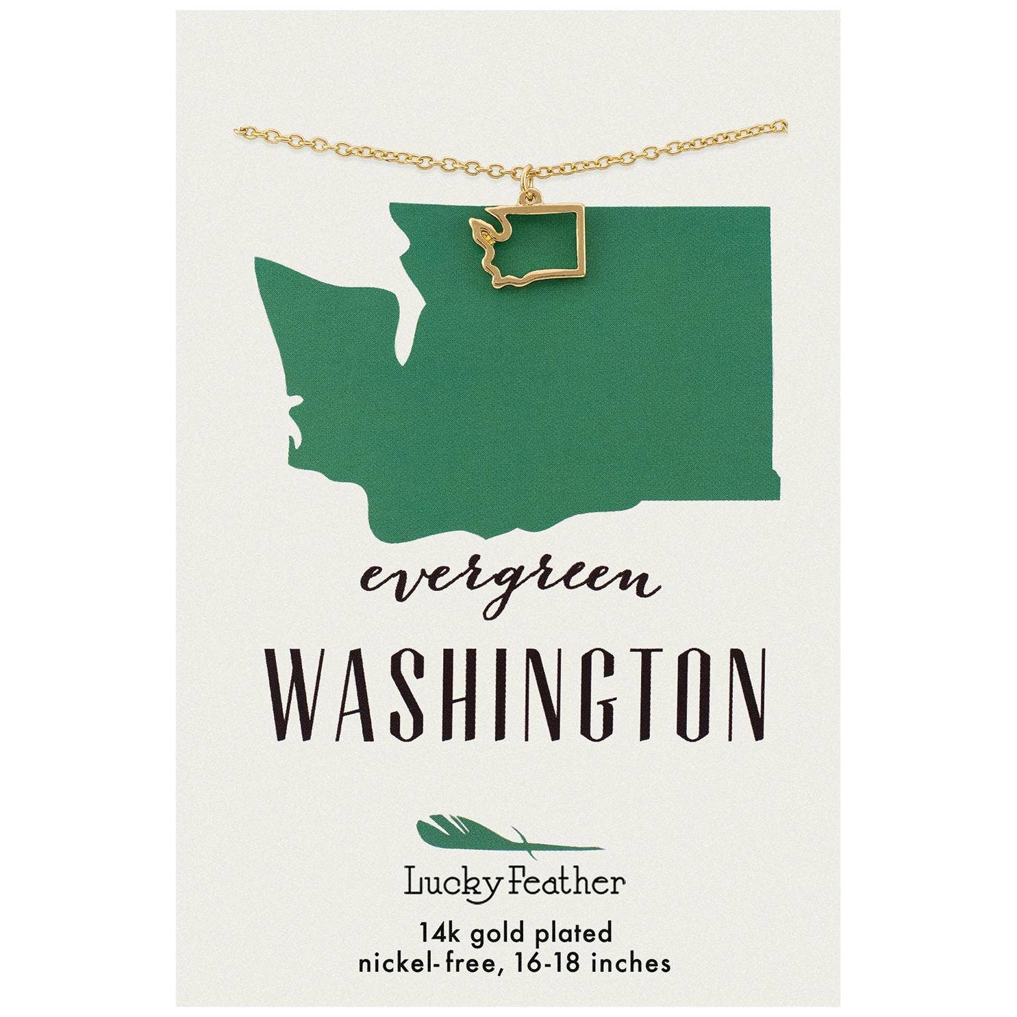 Lucky Feather - Wholesale Pendant/Charm Necklace - State Necklace - Gold - WASHINGTON0