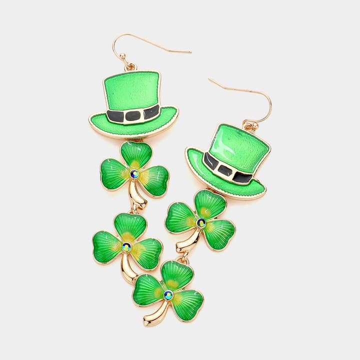 St Patricks Day Shamrock Clover Hat Link Dropdown oorbellen voor wholesale door Sensibling Corp.