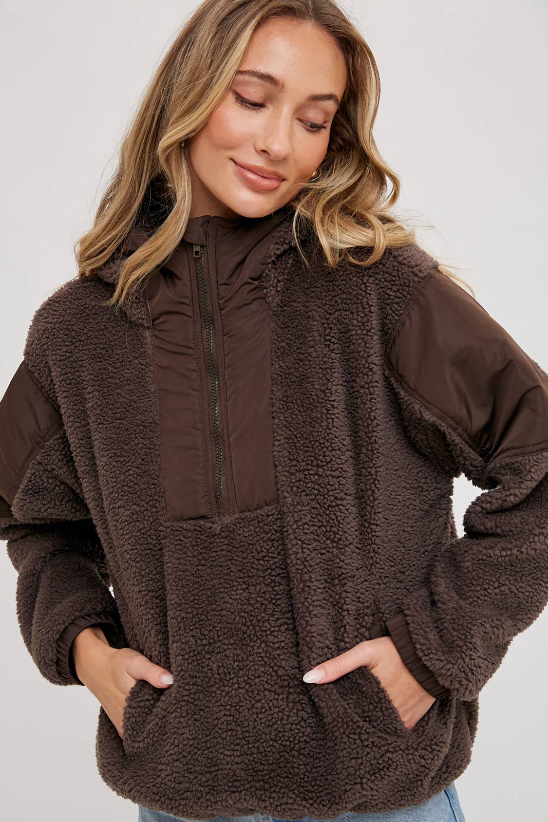 Bluivy - Wholesale Hoodie - Women's - FAUX SHEARLING CONTRAST HOODIE11