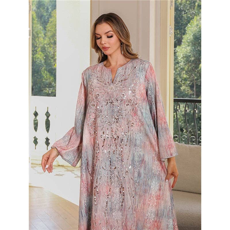 DUSTY ROSE Floral Print Beaded Long Robe for wholesale on Faire4