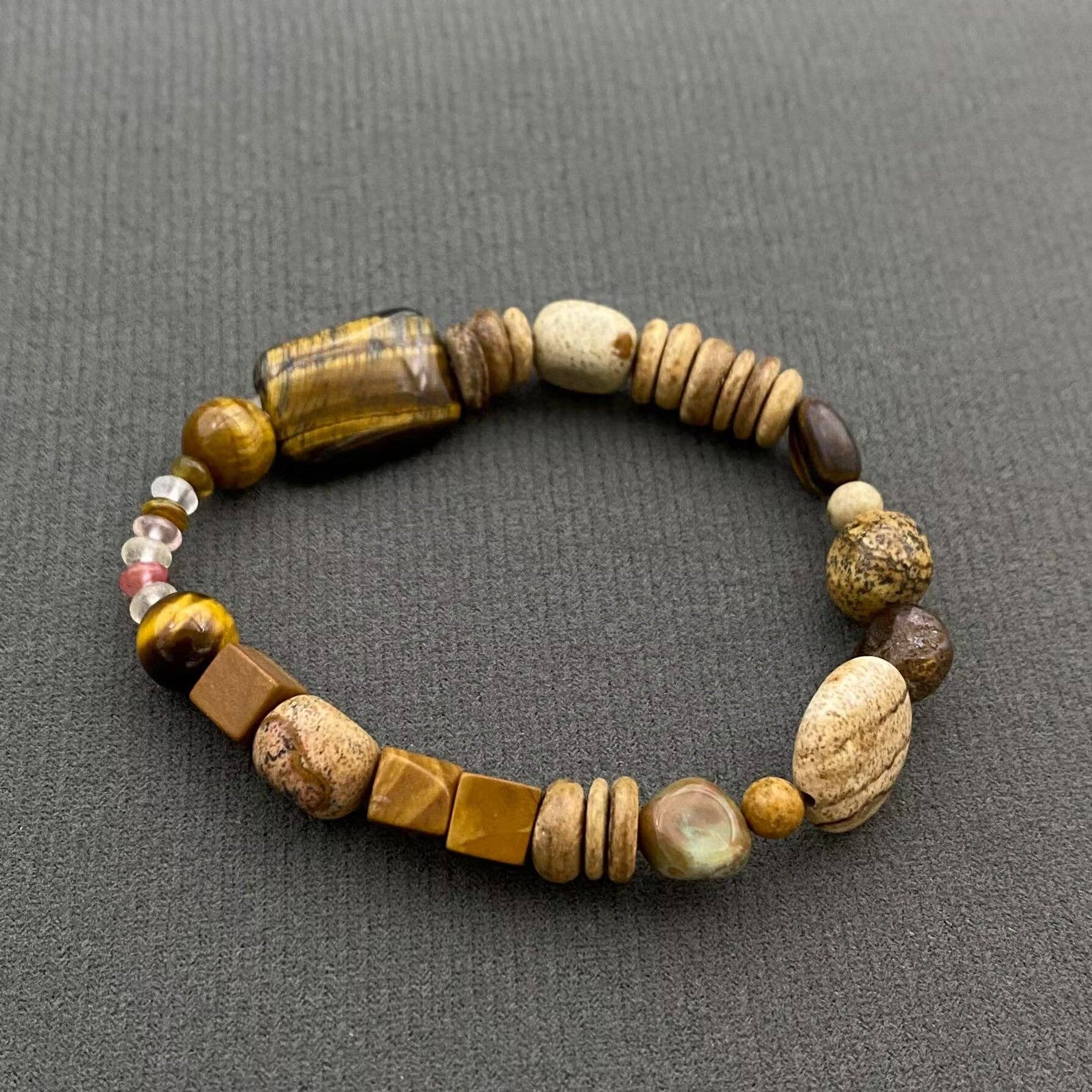 Mio Queena - Wholesale Beaded Bracelet - Tiger Eye Stone Agate Beaded Elastic Bracelet - CS1
