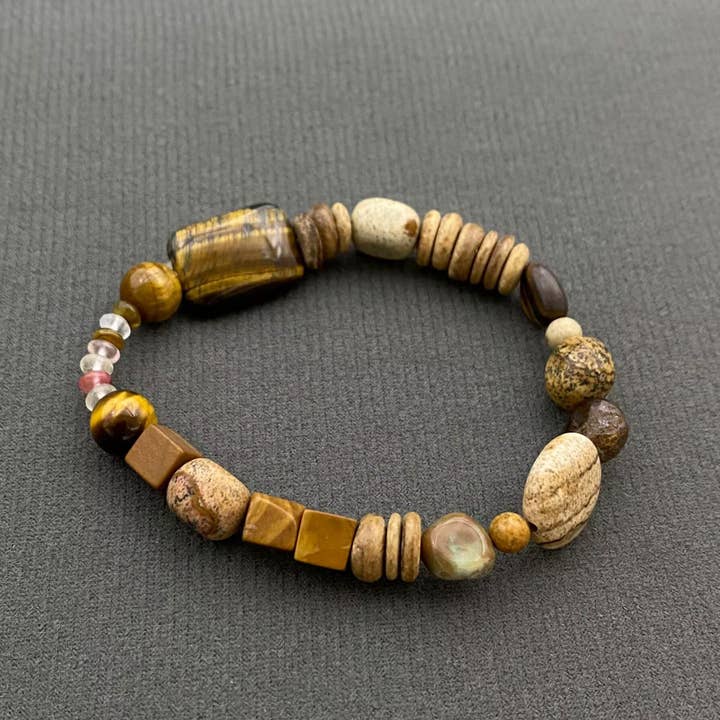 Mio Queena - Wholesale Beaded Bracelet - Tiger Eye Stone Agate Beaded Elastic Bracelet - CS1