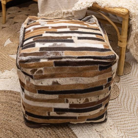 Pouf en cuir véritable de vache - Eve pour la vente par Glamthread
