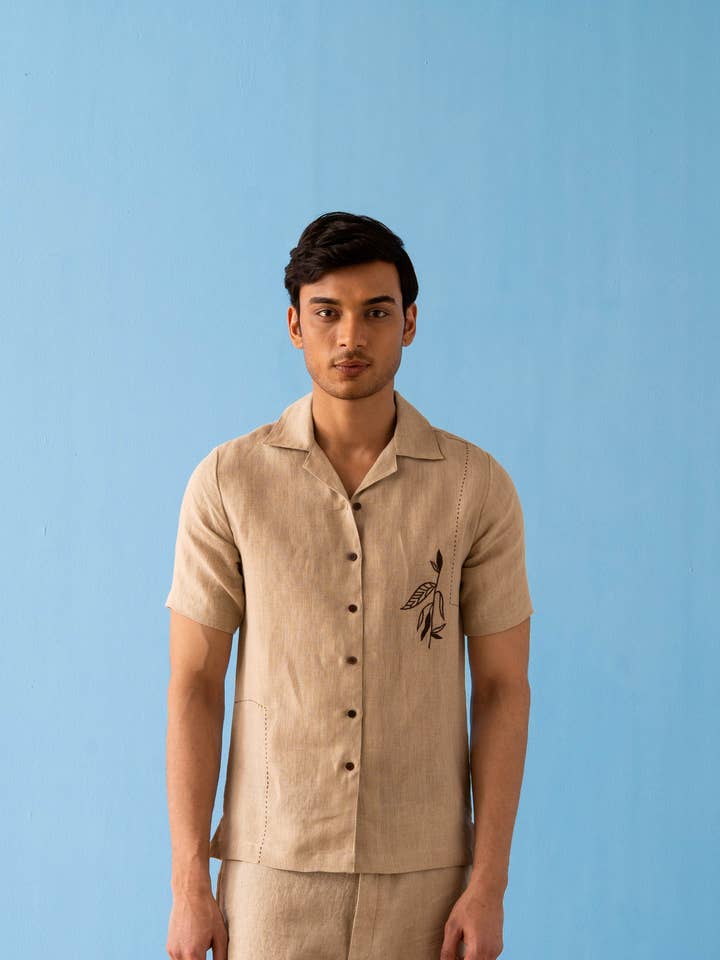 Oatmeal Linen Edward Shirt for wholesale on Faire