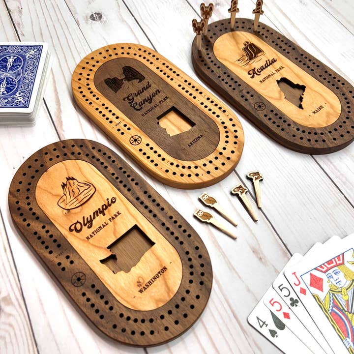 Cast & Carve - Wholesale Board Game - National Parks Travel Cribbage Set with Custom Pegs