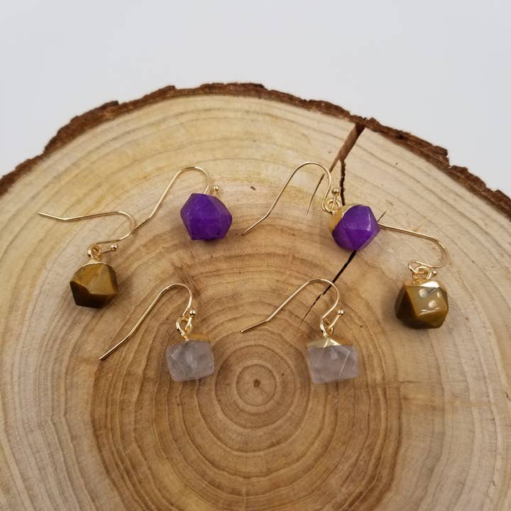 CHAKRA JEWELRY - Wholesale Dangle Earrings - Mini Natural Stone Cutting Earrings