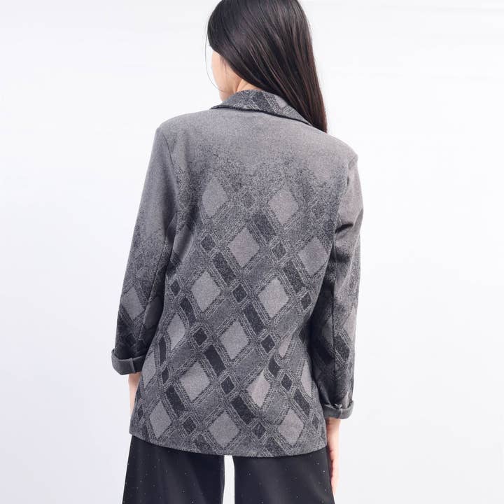 Grey Plaid blazer with flowers and CVA524809 patch for wholesale on Faire3