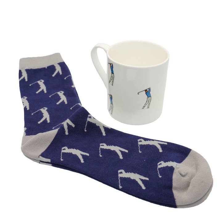 Golfer Fine Bone China Mug & Sock Set for wholesale by Dalaco - incorporating David Aster