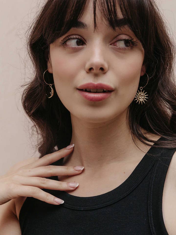 24k Gold Plated Sun & Moon Hoop Earrings for wholesale by Aloë Earrings