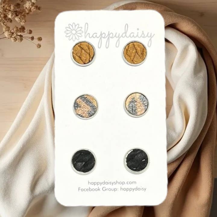 Fall Leather Stud Earring 3-Pack for wholesale by happydaisy