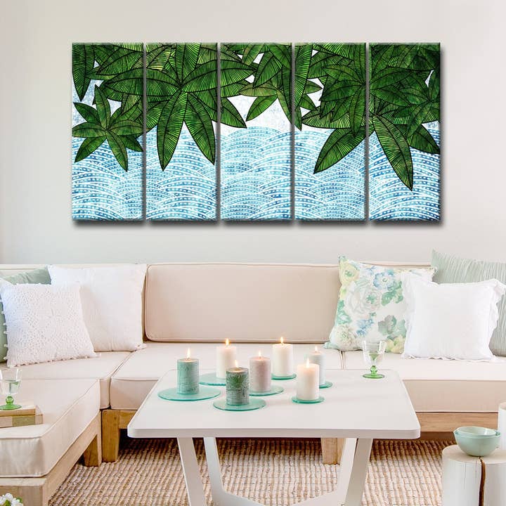 Ready2hangart ‚ñ¢ 'Leaves by the Shore' Conjunto de arte em tela com 5 peças por atacado de Ready2hangart, Inc.