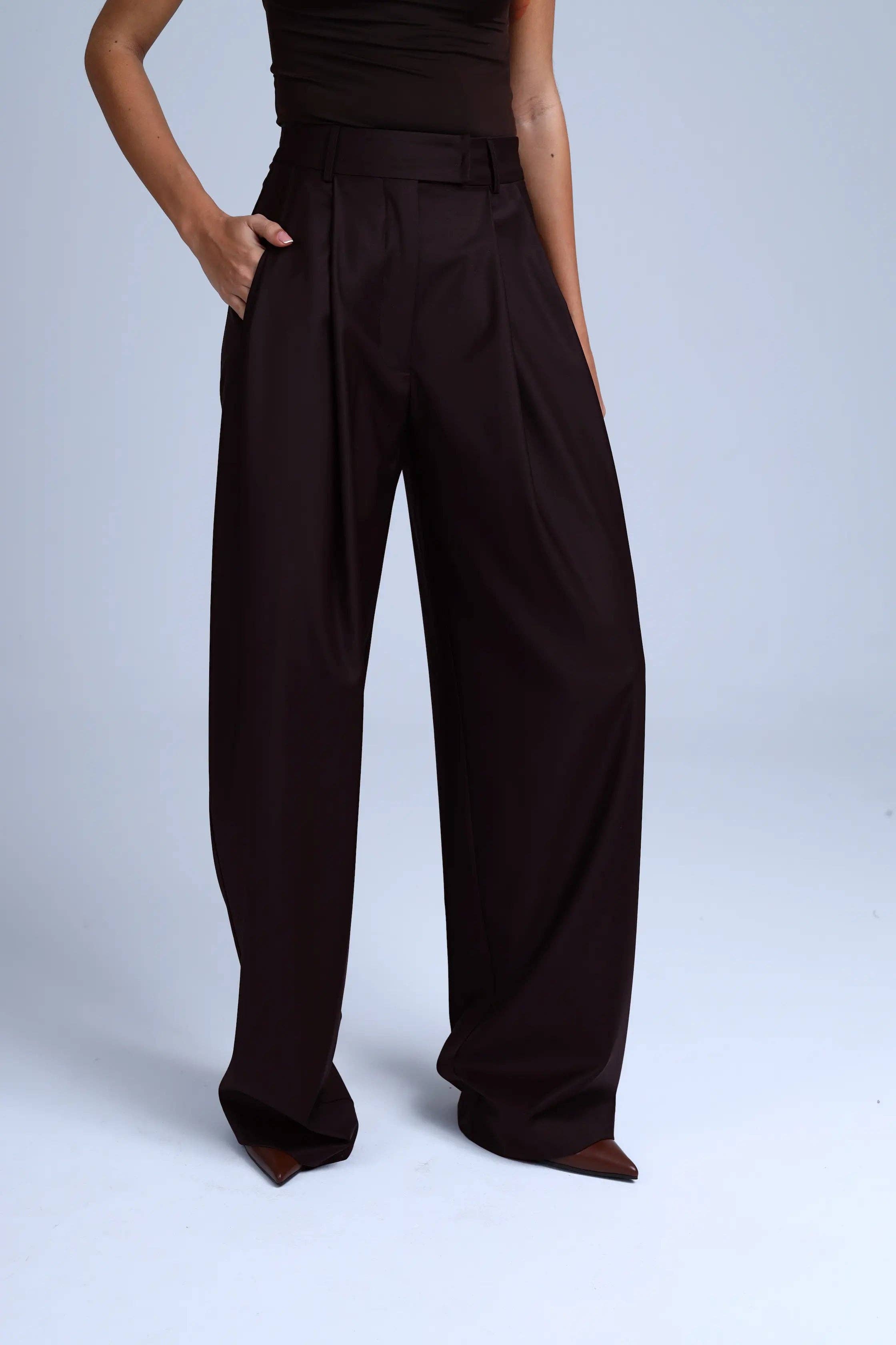 ETNA - Wholesale Suit Pants - Women's - Monica Suit Wide-leg Brown Virgin Wool Pants4