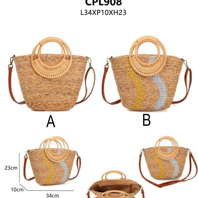 Natural Raffia Basket for Women with Short Circular Handles for wholesale by Chenson & Gorett