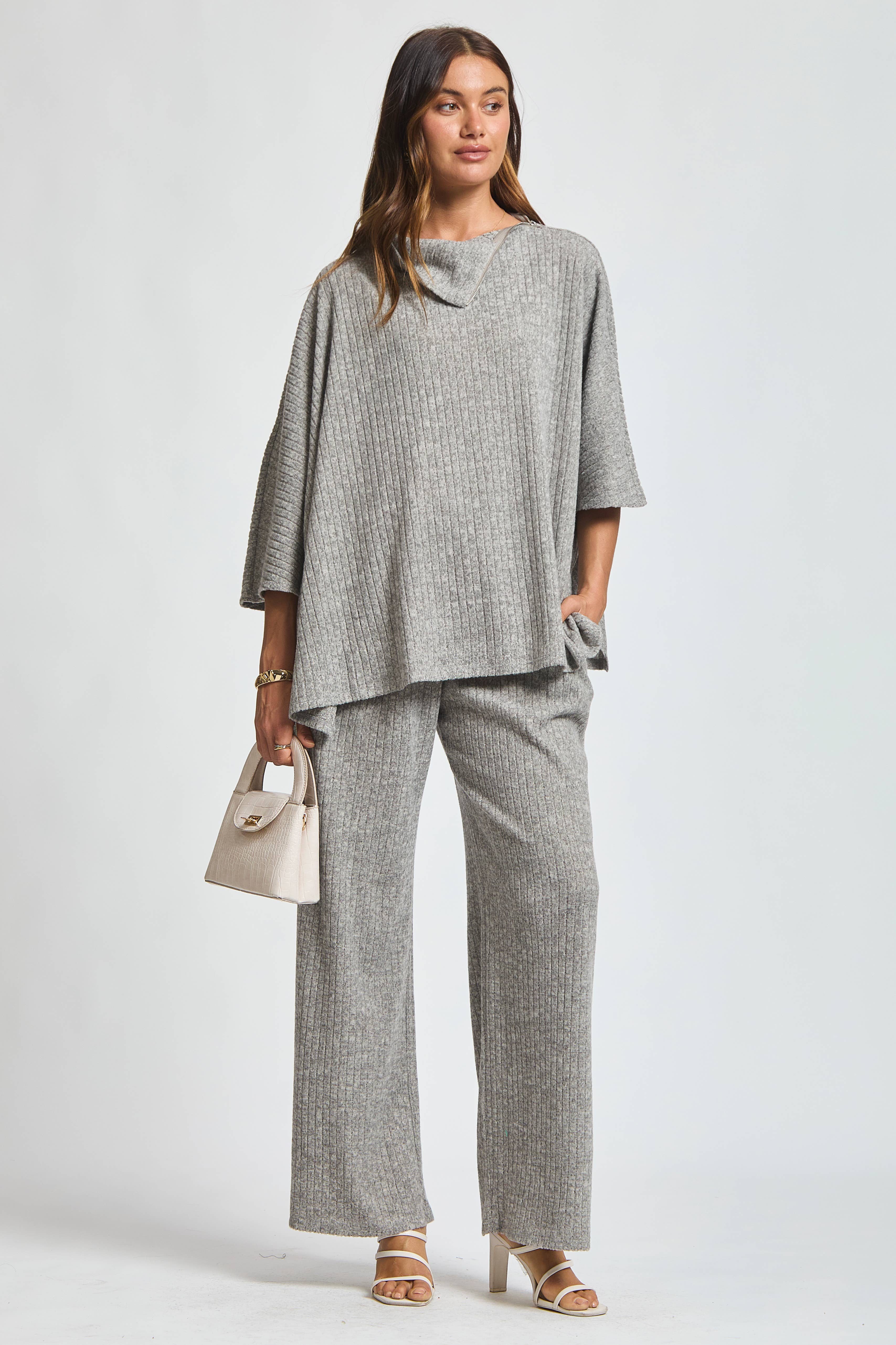 Dear Scarlett - Wholesale Lounge Set - Women's - Brushed Ribbed 2-Piece Poncho & Pant Set8