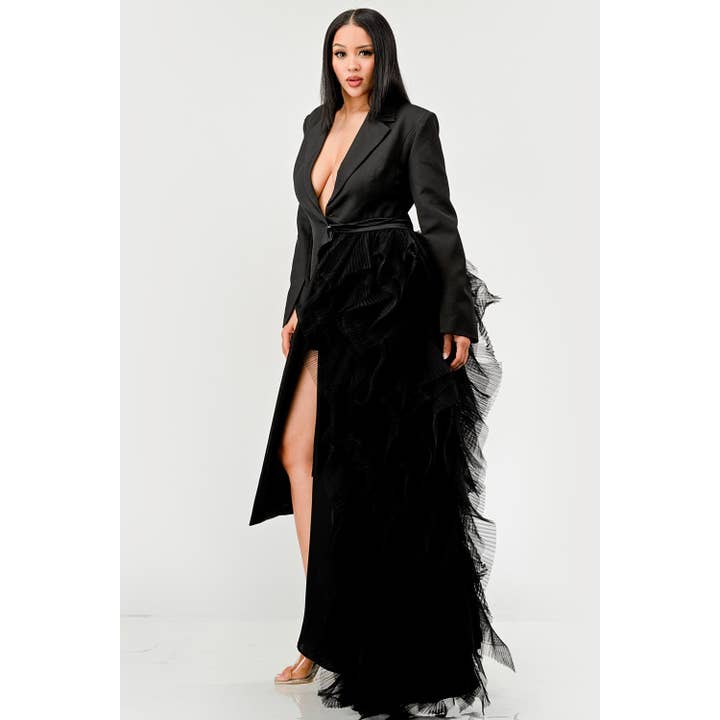 DORCAS - Wholesale Coat - Women's - NOIR CASCADE TUXEDO GOWN