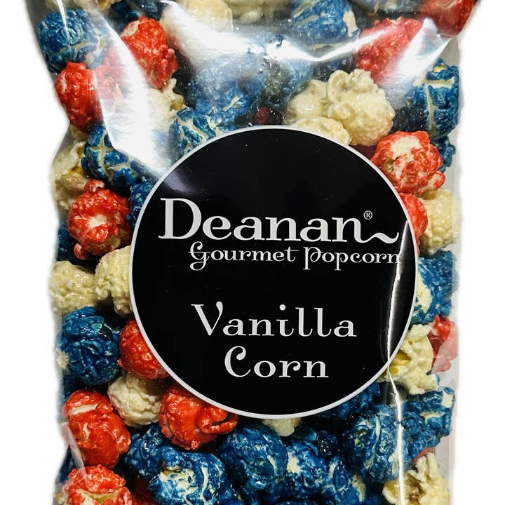 Deanan Gourmet Popcorn - Wholesale Popcorn - Patriotic Vanilla Popcorn - 100 Count - 3 Cup Clear Bags0