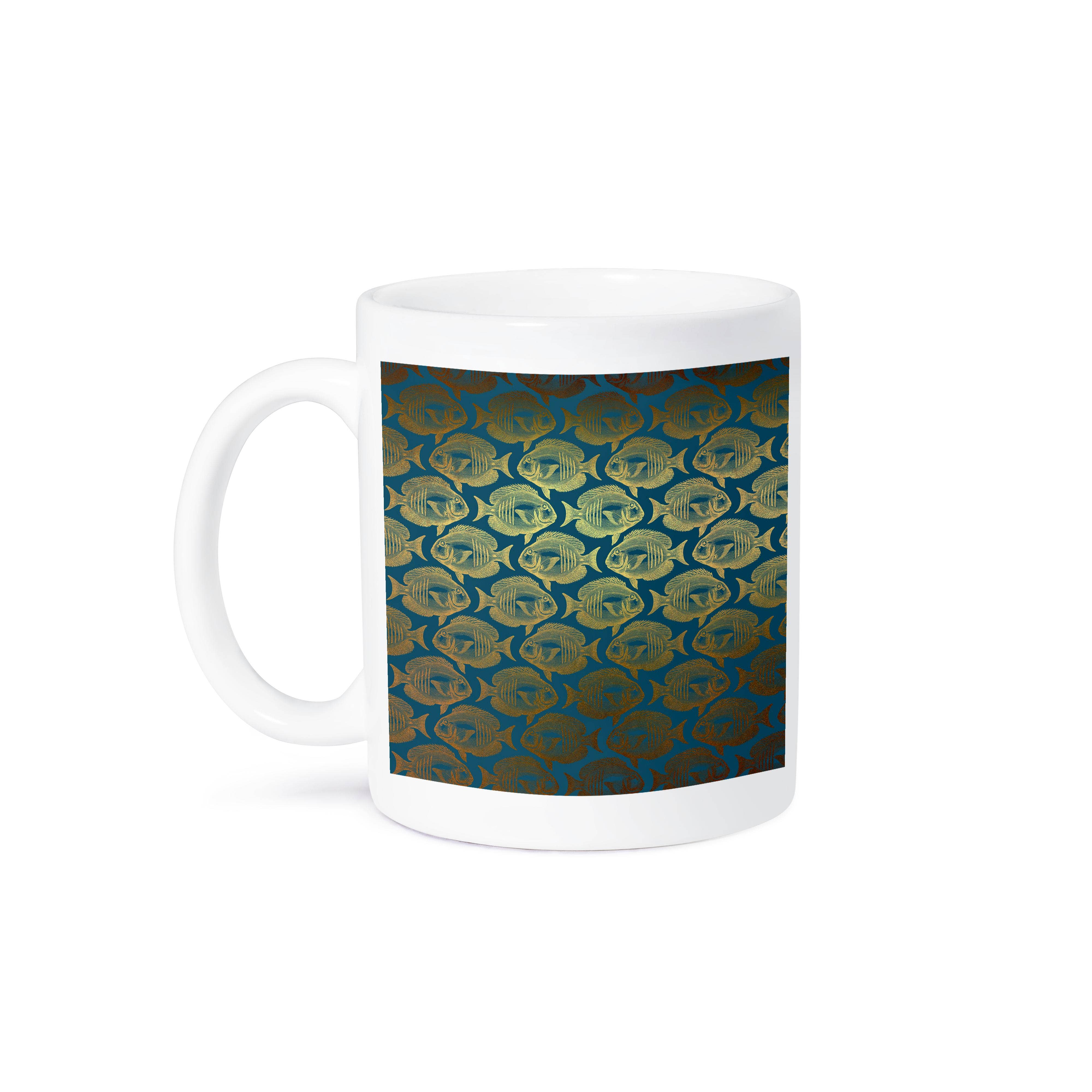 3dRose - Wholesale Coffee Mug - 3dRose, Old World Faux Gold Fish On A Blue Background, Mug8