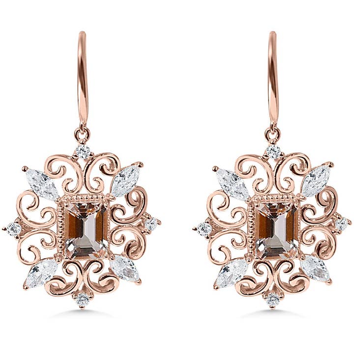 Pear Pink Morganite and Round & marquise White CZ 18K 1MM Rose Metal Plated 925 Sterling Silver 2.235 Cts / 3.25 Gm Earring PJC19313E for wholesale by Blue Star Gems NY