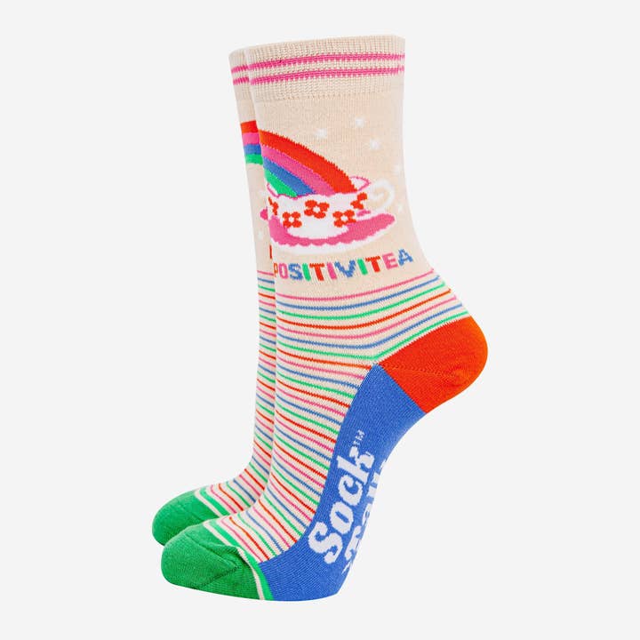 Sock Talk - Wholesale Socks - Women's - Women's Combed Cotton Ankle Socks- Cream, Positivitea1