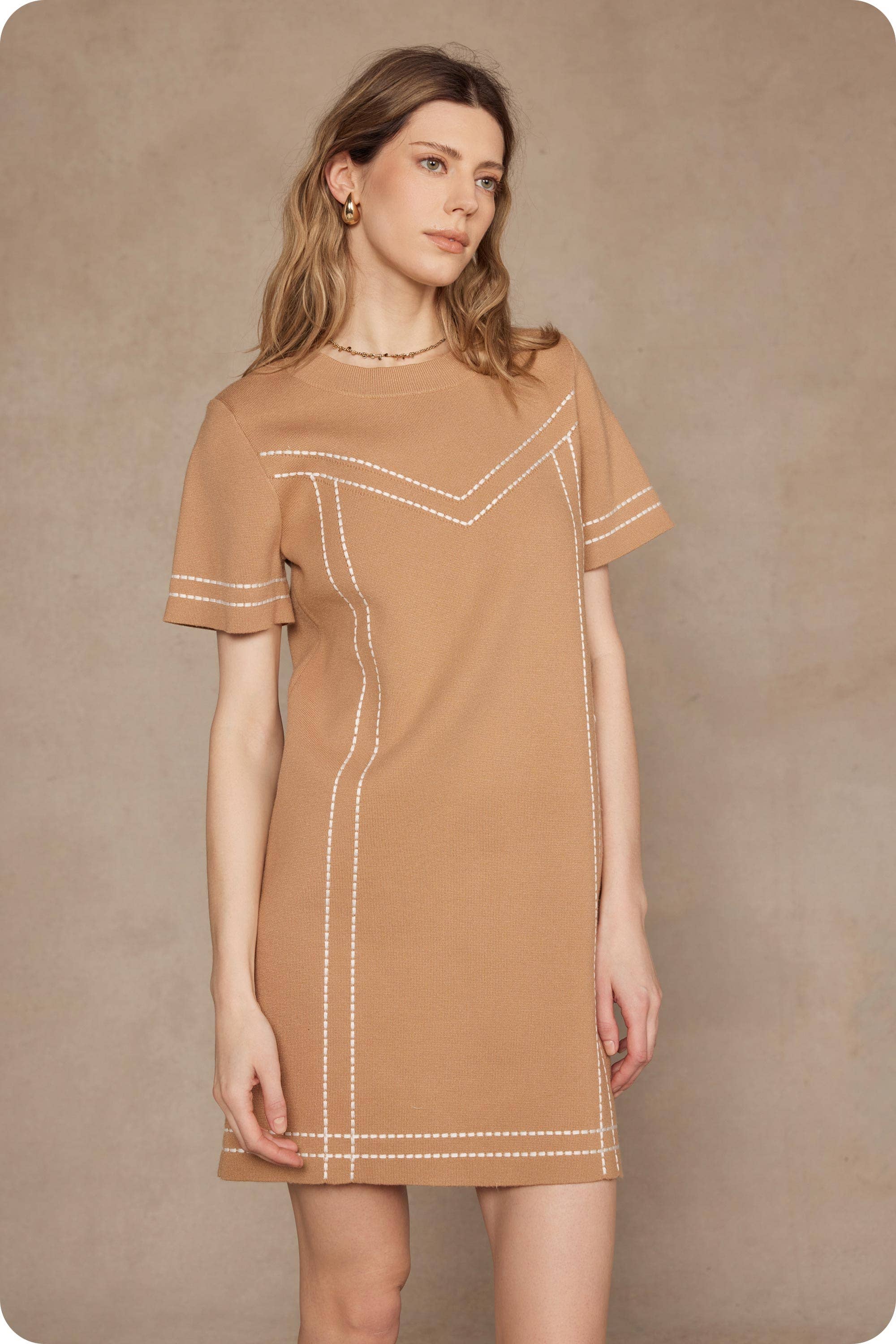 Strut & Bolt - Wholesale Dress - Women's - Thick Stitch Embroidery Knit Tee Mini Dress10