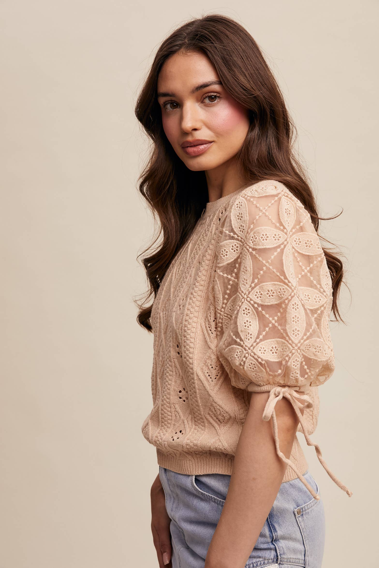 Listicle – Pulôver - Mulher por atacado – Top de Malha com Mangas Bufantes e Ilhós6