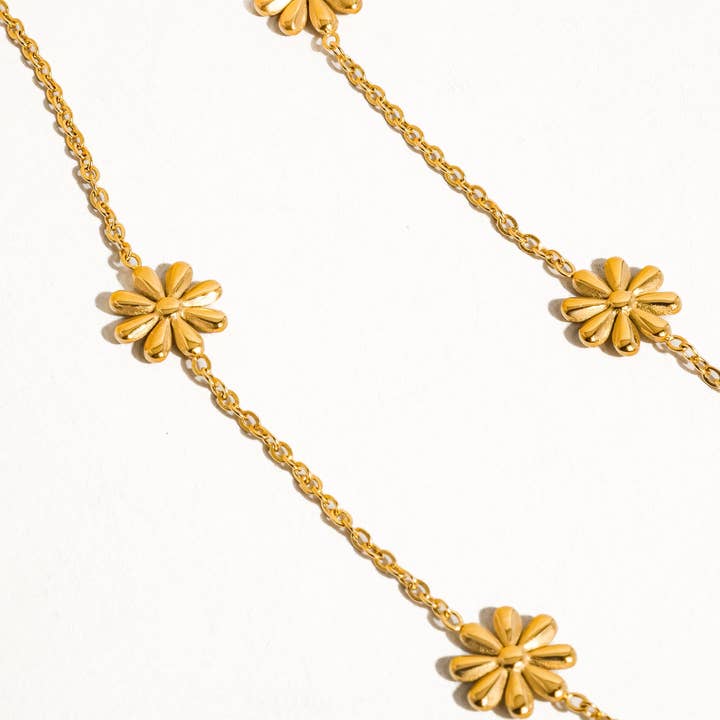 Yellow Gold Sundown Non-Tarnish Festival Daisy Chain Necklace for wholesale on Faire