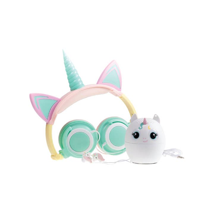 Gabba Goods – Großhandel Kopfhörer – Unicorn Audio-Geschenkset mit beleuchteten Kopfhörern, 3-teilig